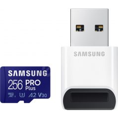 SAMSUNG SD kártya, 256GB, PRO PLUS, olvasó, Blue Wave