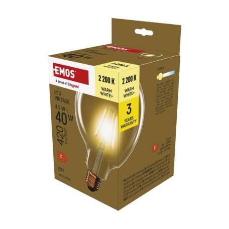 LED izzó Vintage G125 / E27 / 4,5 W (40 W) / 420 lm / Meleg fehér