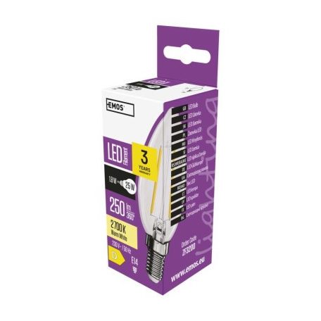 LED izzó Filament gyertya / E14 / 1,8 W (25 W) / 250 lm / meleg fehér