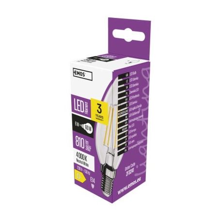 LED izzó Filament gyertya / E14 / 6 W (60 W) / 810 lm / természetes fehér