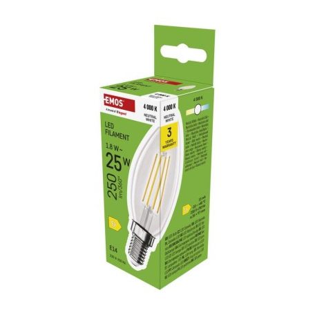 LED izzó Filament gyertya / E14 / 1,8 W (25 W) / 250 lm / Természetes fehér