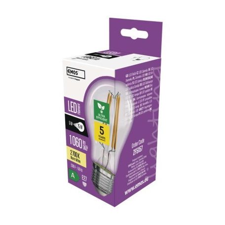 LED izzó Filament A60 A CLASS/ E27 / 5 W (75 W) / 1 060 lm / meleg fehér