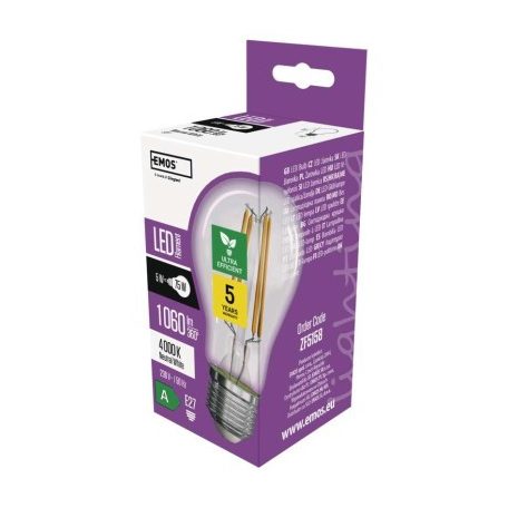 LED izzó Filament A60 A CLASS/ E27 / 5 W (75 W) / 1 060 lm / természetes fehér