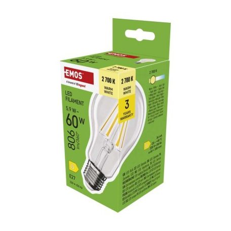 LED izzó Filament A60 / E27 / 5,9 W (60 W) / 806 lm / Meleg fehér