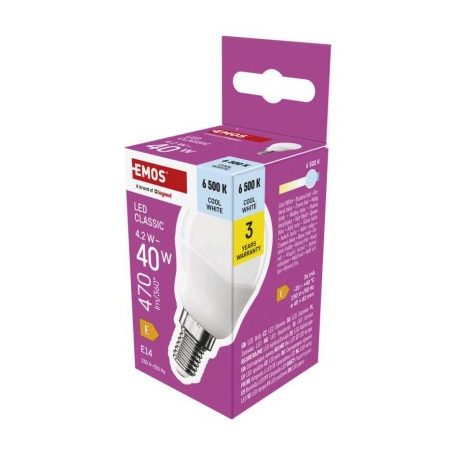 LED izzó Classic Mini Globe / E14 / 4,2 W (40 W) / 470 lm / Hideg fehér