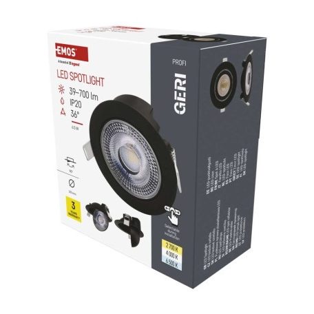 LED reflektor GERI fekete, kerek, 6,5W CCT