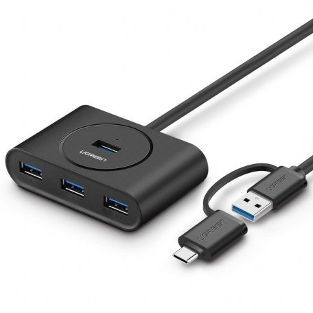 UGREEN USB 3.0 + USB-C 3.1 4 portos HUB, OTG (fekete)