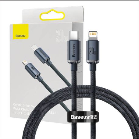 Baseus Crystal USB-C-Lightning kábel, 20W, PD, 1.2m (fekete)