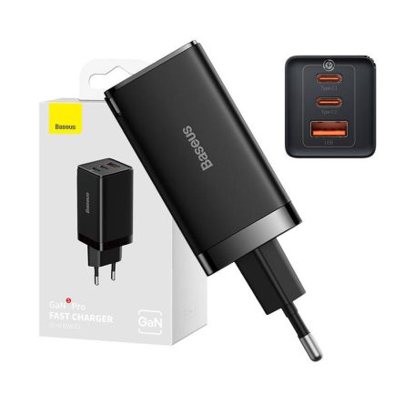 Baseus GaN5 Pro Töltő, 2xUSB-C + USB, 65W (fekete)