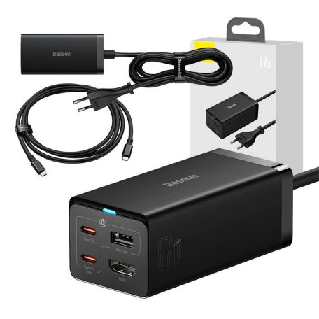 Baseus GaN5 Pro asztali gyorstöltő USB + 2x USB-C + HDMI, 67W (fekete)