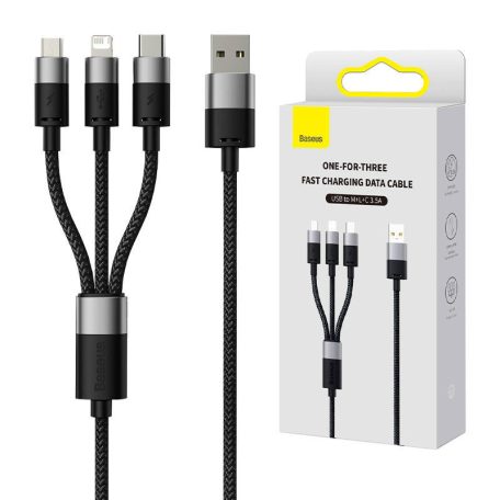 Baseus StarSpeed 3 az 1-ben töltőkábel USB - USB-C + Micro + Lightning, 3,5A, 1.2m (fekete)