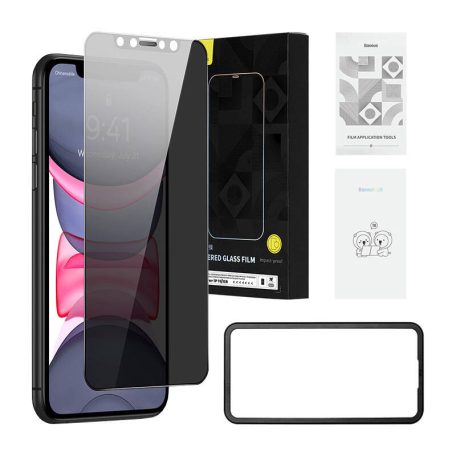 Baseus iPhone 11/XR Privacy szűrős üvegfólia, 0,3 mm