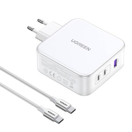 UGREEN Nexode 15339 hálózati töltő, 2xUSB-C, USB-A 3.0, PD3.0, QC4.0, GaN, 140W (fehér)