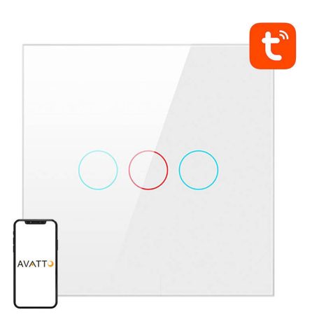 Smart Light Switch ZigBee Avatto LZTS02-EU-W3 3 Way No Neutral TUYA (white)