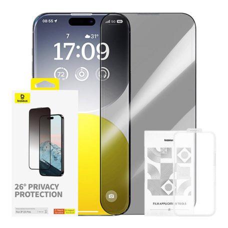 Baseus Diamond privacy edzett üvegfólia iPhone 15 Pro