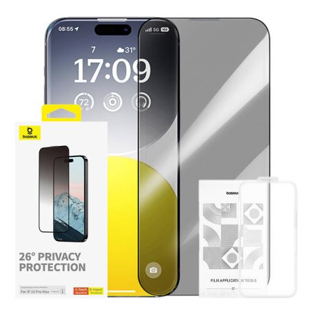 Baseus Diamond privacy edzett üvegfólia iPhone 15 Pro Max