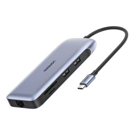 UGREEN 70301 9x1 Adapter hub, USB-C - HDMI, DP, VGA, 2xUSB3.0, RJ45, SD/TF, PD (szürke)