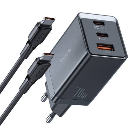 GaN Mcdodo CH-1543 network charger, 2x USB-C, 1x USB, 67W + USB-C to USB-C 2m cable (black)