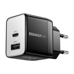   Wall charger, Essager, ECT33W-LJB01-Z, GaN, 1xUSB-A, 1xUSB-C, 33W (black)