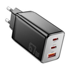   Wall charger, Essager, ECT67W-LJB01-Z, GaN, 2xUSB-C, USB-A, 67W (black)