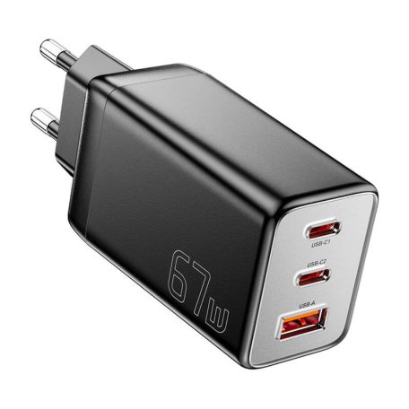 Wall charger, Essager, ECT67W-LJB01-Z, GaN, 2xUSB-C, USB-A, 67W (black)