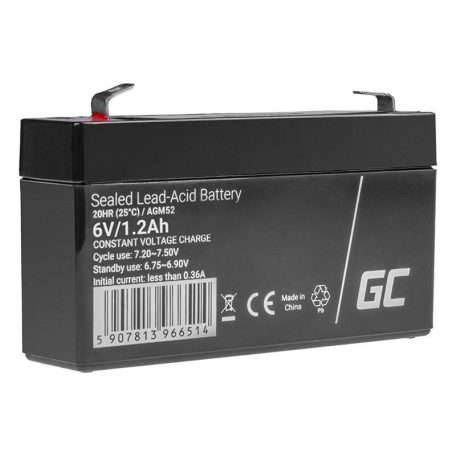 Maintenance-free AGM VRLA Battery Green Cell AGM52 6V 1.2Ah (for alarm system, cash register, toy)