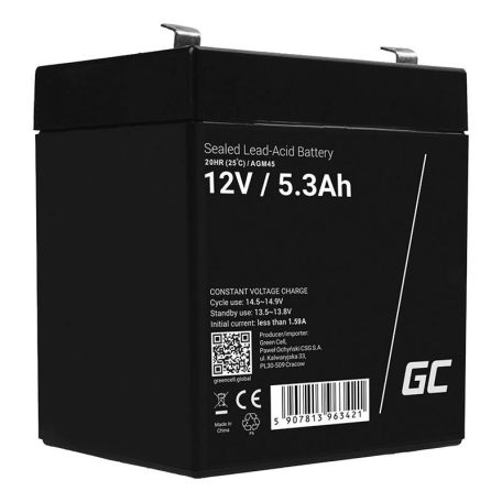 Maintenance-free AGM VRLA Green Cell AGM45 12V 5.3Ah Battery (for alarm system, cash register, toy)