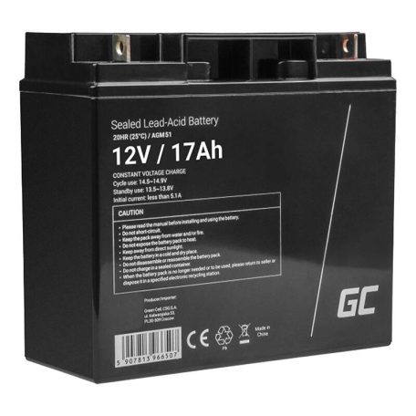 Maintenance-free AGM VRLA Green Cell AGM51 12V 17Ah Battery (for lawnmower, scooter, boat, wheelchair)