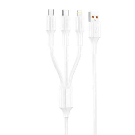 3-in-1 USB to USB-C / Micro USB / Lightning cable Foneng XS01 , 3A, 1.2m (White)