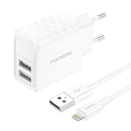 Foneng EU53 20W 2xUSB-A, 2.4A network charger (White) + USB-A toLightning cable