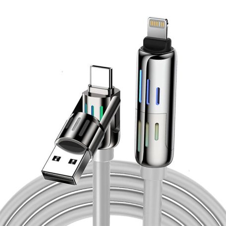 BlitzWolf BW-HDC6 4 az 1-ben USB-C/USB-A - USB-C/Lightning kábel, 1,2m, 240W, RGB (szürke)