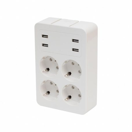 Home NV 4 USB tálcás USB-s elosztó, 4 földelt aljzat, 4 USB aljzat össz 2,4A, elforgatható