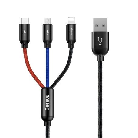 Baseus 3 az 1-ben USB-C / Lightning / Micro 3A 1,2 m-es USB-kábel (fekete)