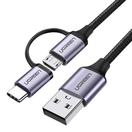 UGREEN 2 az 1-ben USB USB-C / Micro USB kábel, QC 3.0, 1m (fekete)